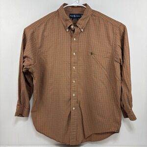 VTG Ralph Lauren Classic Fit Orange Plaid‎ Men's XXL 90s Classic Preppy Y2K